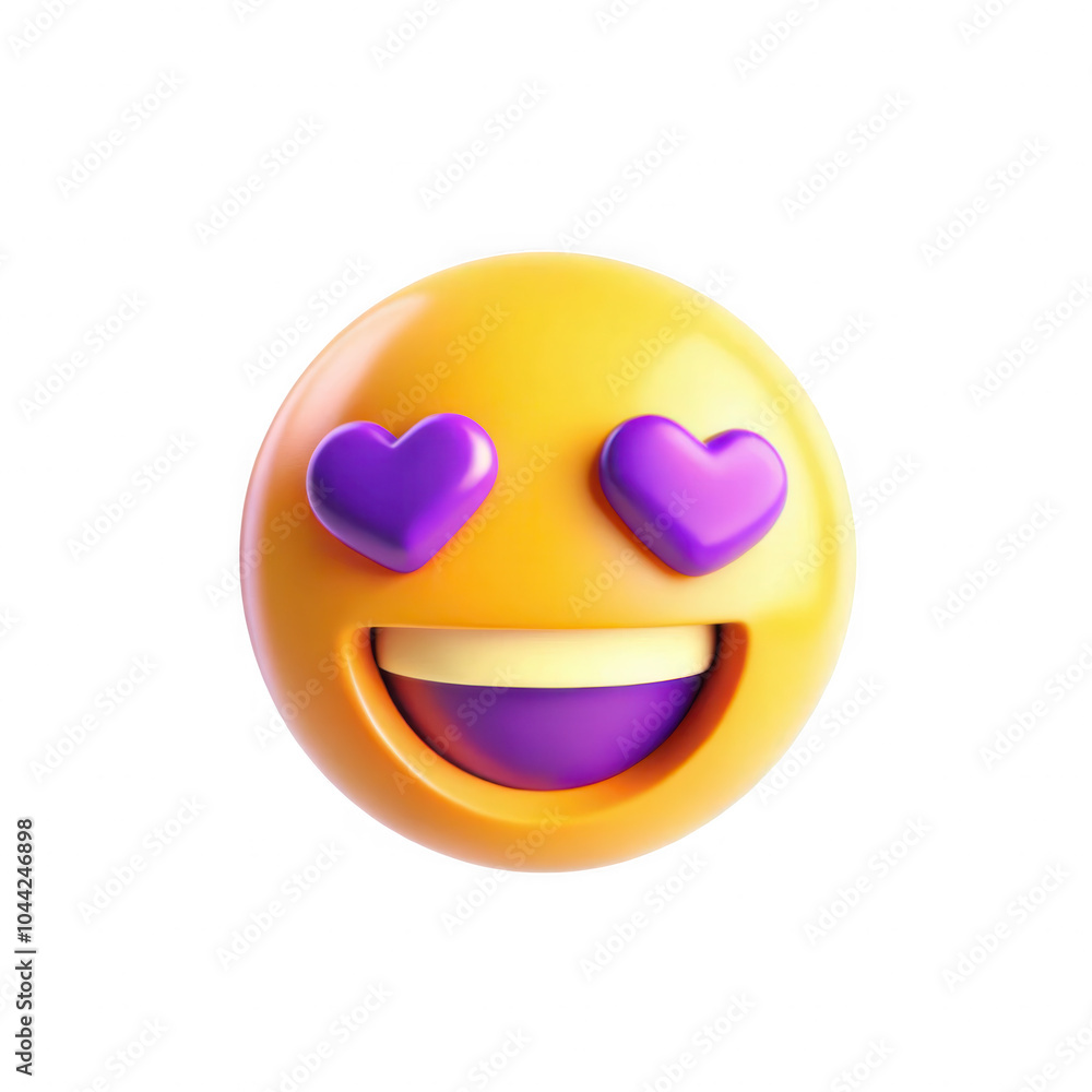 A colorful 3D emoji featuring a yellow face with purple heart-shaped eyes and a big happy smile. It is a fun and cheerful expression of love. A colorful 3D emoji featuring a yellow face with purple heart-shaped eyes and a big happy smile. It is a fun and cheerful expression of love.