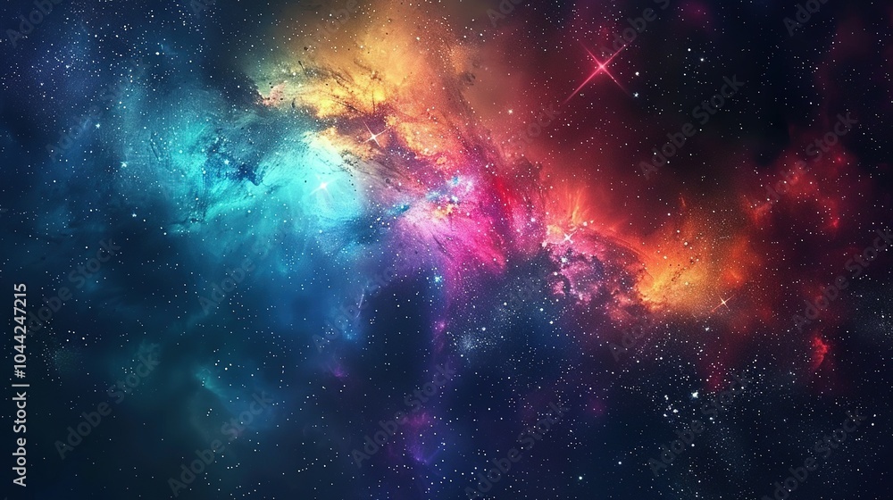 Fototapeta premium A Colorful Nebula with Scattered Stars in the Cosmic Expanse