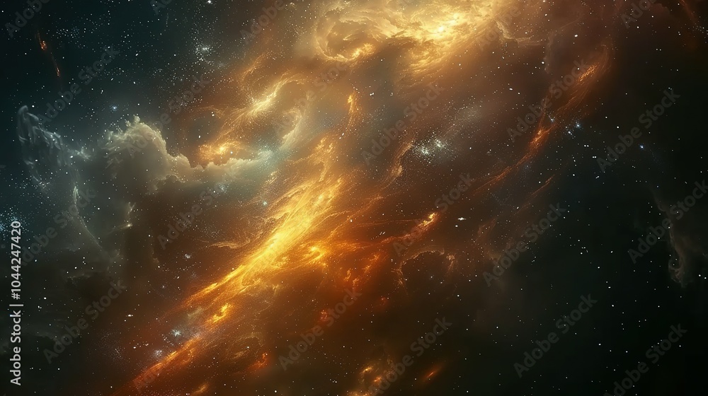 Fototapeta premium A Cosmic Nebula with Glowing Orange and Yellow Gas Clouds