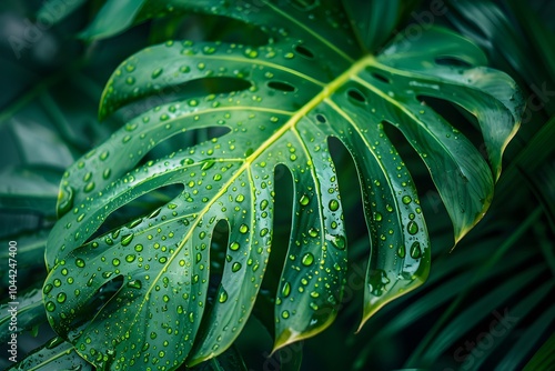 Wallpaper Mural A green leaf with water droplets on it Torontodigital.ca