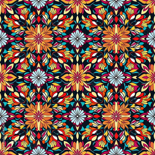 seamless pattern with colorfull flowers symmetric