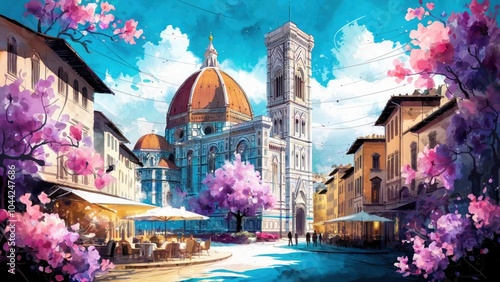 A watercolor illustration of picturesque Florence