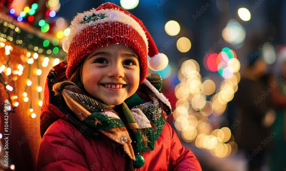Smiling Child in Christmas Lights Smiling Child in Christmas Lights