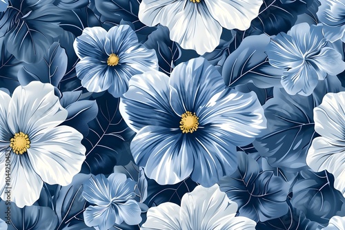 A bunch of flowers that are blue and white