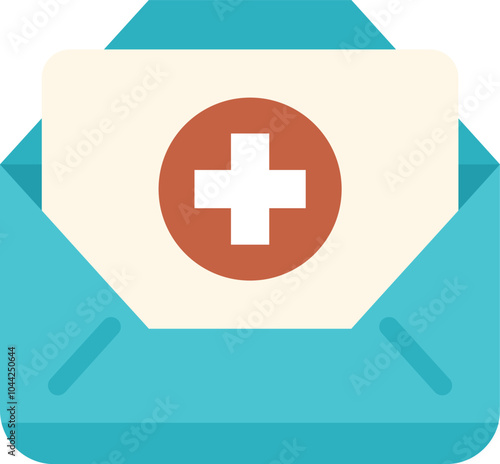 Open blue envelope with a medical cross on a letter, representing healthcare communication and medical information sharing