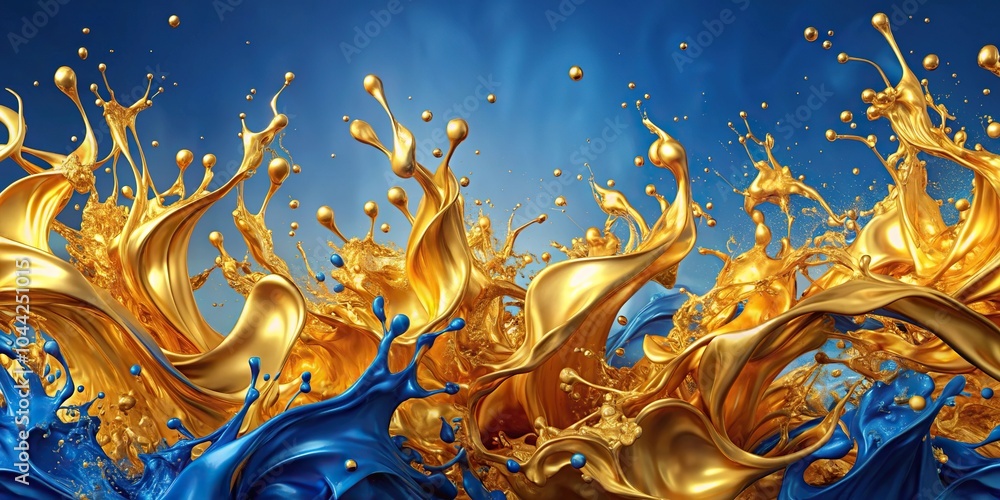 Seamless pattern of golden and blue oil paint splashes Wide-Angle Seamless pattern of golden and blue oil paint splashes Wide-Angle