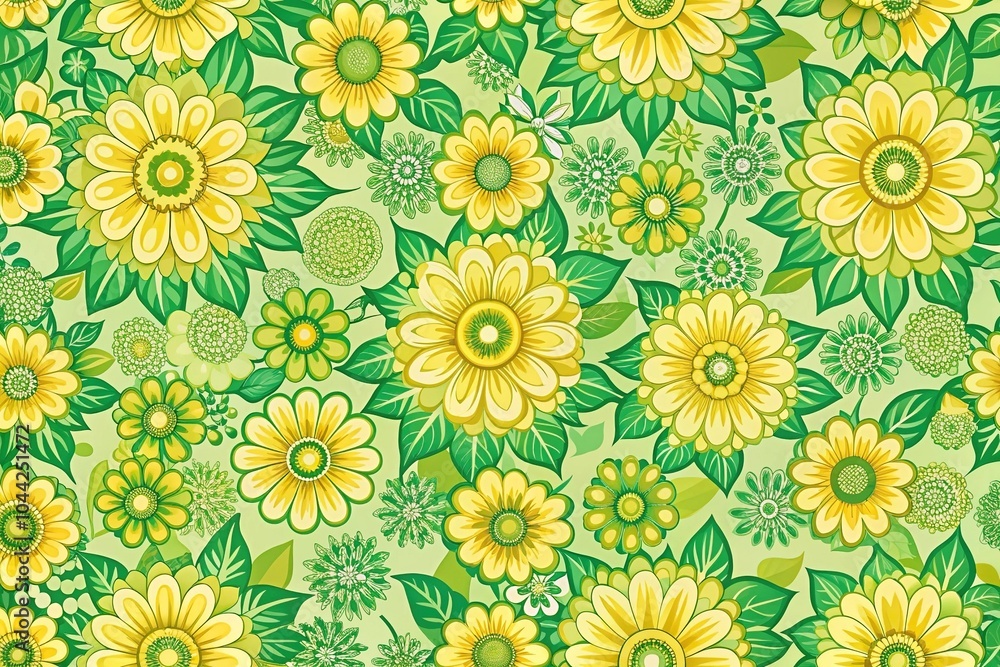 seamless pattern of green and yellow abstract flowers wallpaper