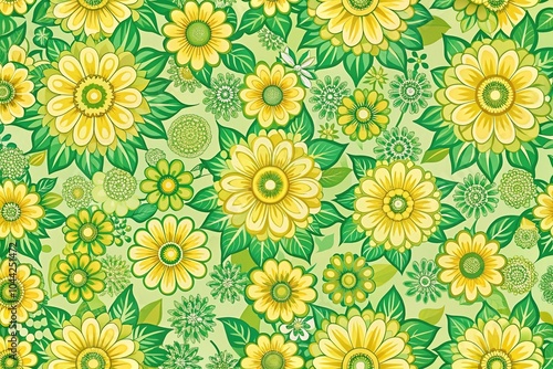 seamless pattern of green and yellow abstract flowers wallpaper