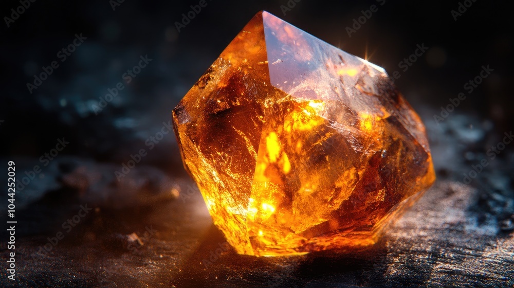 A polished gemstone under light, captured in abstract close-up, highlighting its internal patterns and brilliant shine A polished gemstone under light, captured in abstract close-up, highlighting its internal patterns and brilliant shine