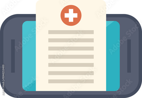 Smartphone displaying a medical record with a prominent cross symbol, representing the concept of online healthcare and digital medical information