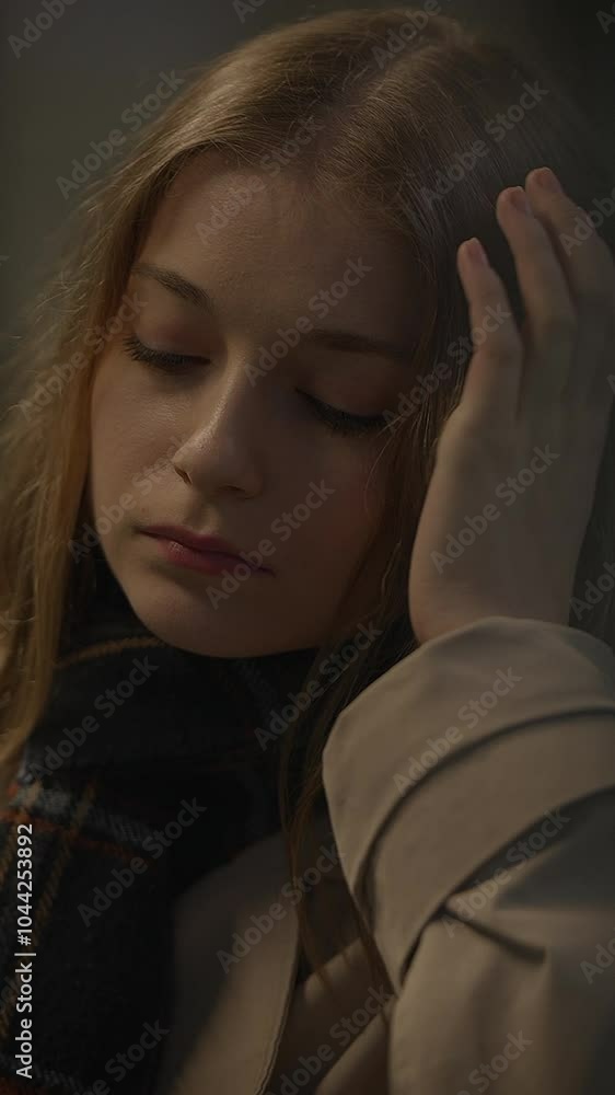 An Introspective Moment of a Young Woman Beautifully Captured in a Softly Dimly Lit Setting An Introspective Moment of a Young Woman Beautifully Captured in a Softly Dimly Lit Setting