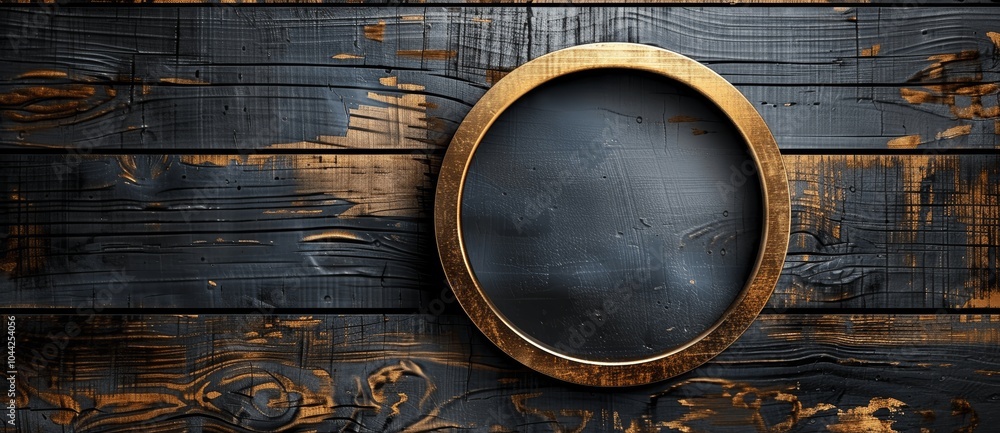 Dark Wooden Background with Golden Oval Frame Mockup Template Dark Wooden Background with Golden Oval Frame Mockup Template