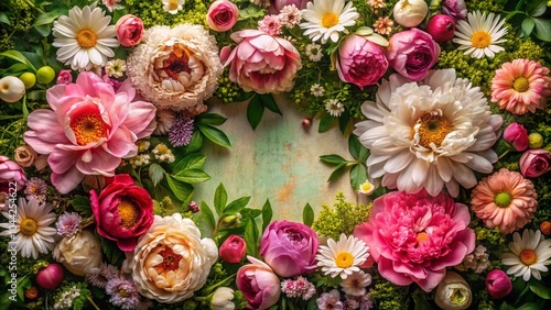 Wallpaper Mural Vintage Floral Frame with Drone Photography - Aerial View of Colorful Blossoms and Greenery for Nature Lovers and Torontodigital.ca