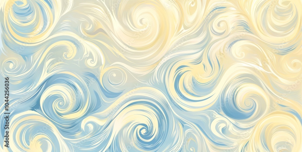 Abstract Seamless Pattern in Blue and Cream, Featuring Light Sky-Blue Background and Light Yellow Swirls. Abstract Seamless Pattern in Blue and Cream, Featuring Light Sky-Blue Background and Light Yellow Swirls.