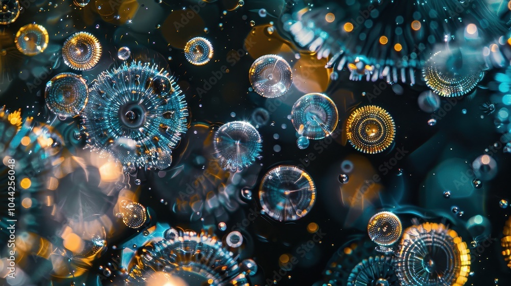 Magnified Tiny Diatoms in Water with Light Reflections Magnified Tiny Diatoms in Water with Light Reflections