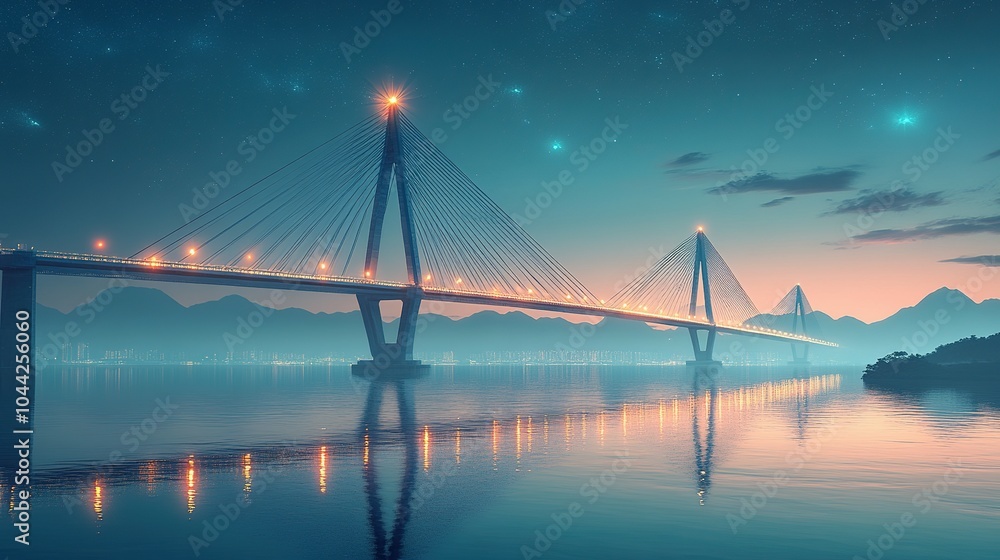 Fototapeta premium Illuminated Suspension Bridge Against a Starry Night Sky