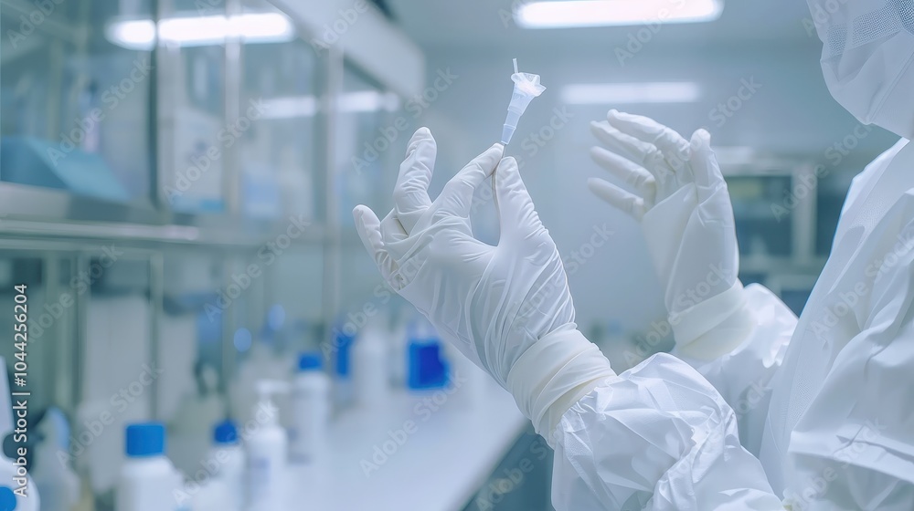 Medical Professional Donning Sterile Gloves in Laboratory Medical Professional Donning Sterile Gloves in Laboratory