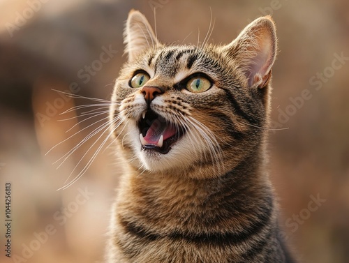 Close Up Portrait of a Tabby Cat with Open Mouth