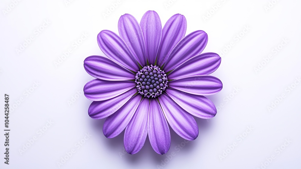 Detailed close-up of a purple osteospermum daisy, isolated on a white background, with vibrant petals and intricate textures, soft shadows for depth Detailed close-up of a purple osteospermum daisy, isolated on a white background, with vibrant petals and intricate textures, soft shadows for depth