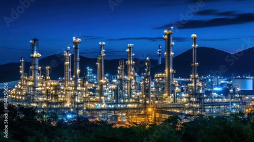 Illuminated Refinery at Night