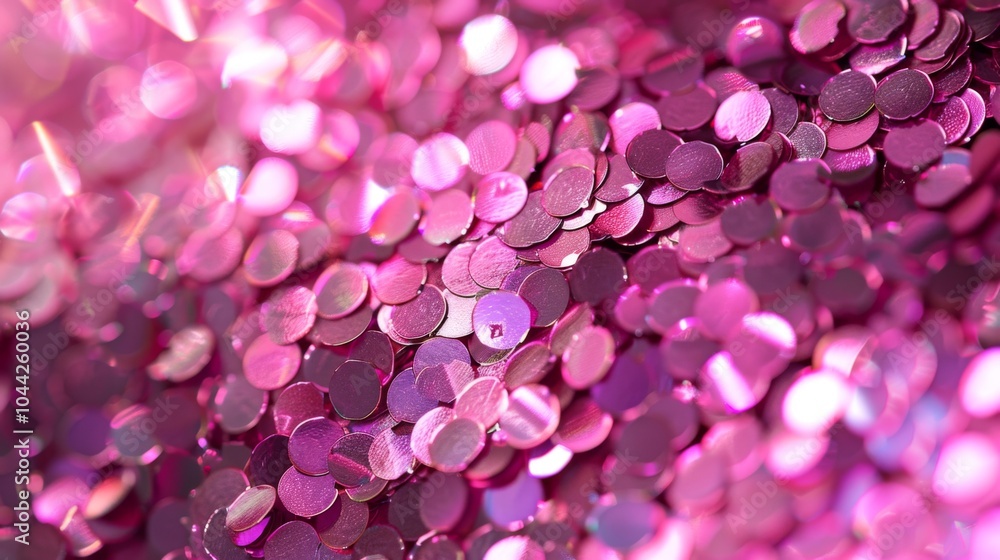 Fototapeta premium This image showcases a vibrant and dazzling background filled with numerous pink sequins, resulting in a lively and glamorous visual effect suitable for festive themes.