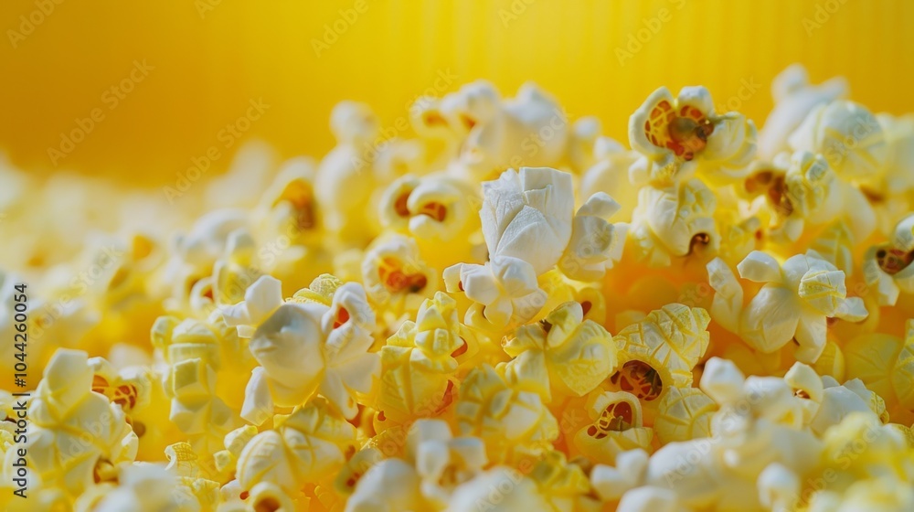 A vibrant close-up photograph of freshly popped, yellow popcorn kernels with a soft focus, highlighting the textured and buttery appearance of the snack. Perfect for food lovers. A vibrant close-up photograph of freshly popped, yellow popcorn kernels with a soft focus, highlighting the textured and buttery appearance of the snack. Perfect for food lovers.