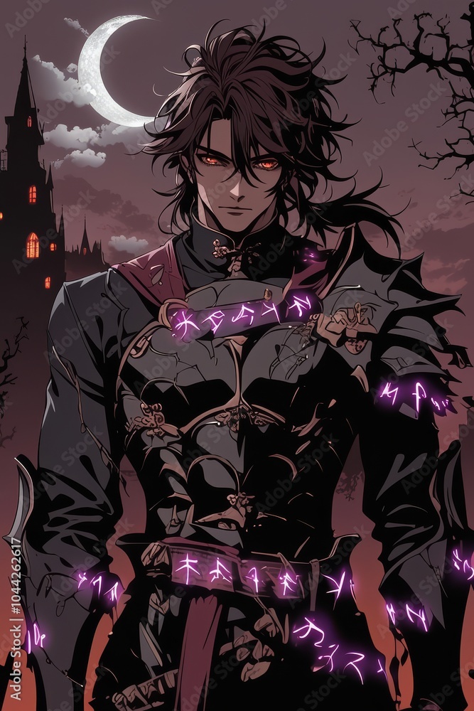 Mysterious Man with Glowing Symbols in a Gothic Setting. Mysterious Man with Glowing Symbols in a Gothic Setting.