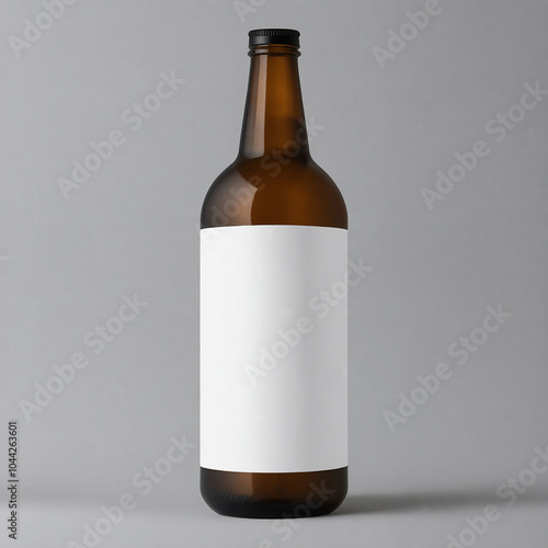 Glass brown bottle isolated on gray background