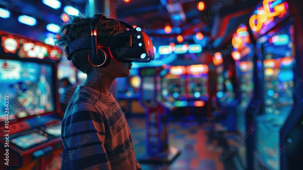 Obraz premium Boy in VR Headset at Arcade
