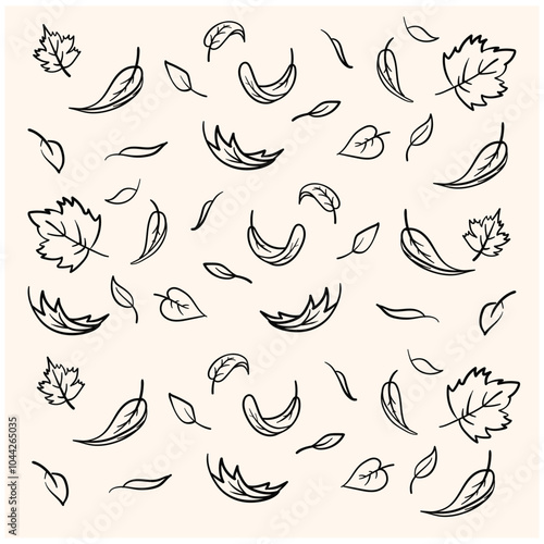 Leaves fall With illustration style doodle and line art