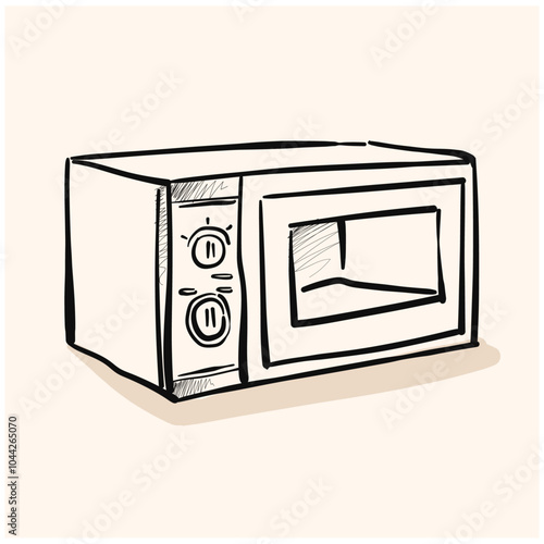Microwave With illustration style doodle and line art