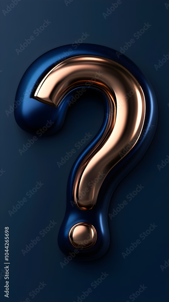 Naklejka premium A gold and blue question mark is floating in the air
