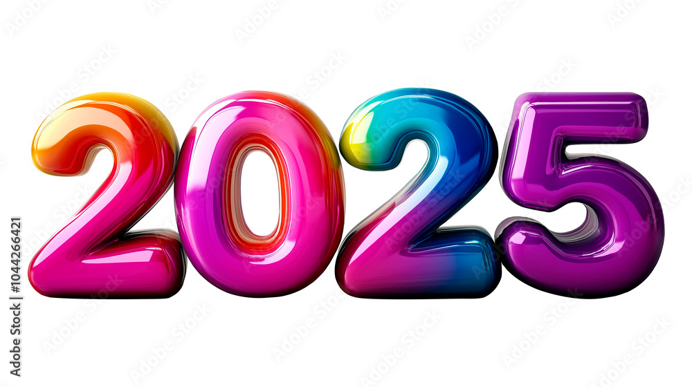 Year 2025 in 3 letters of various colors, transparent background, png format Year 2025 in 3 letters of various colors, transparent background, png format