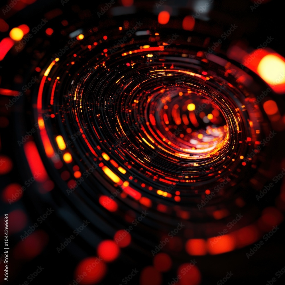 Abstract glowing circular pattern with vibrant red and orange lights. Abstract glowing circular pattern with vibrant red and orange lights.