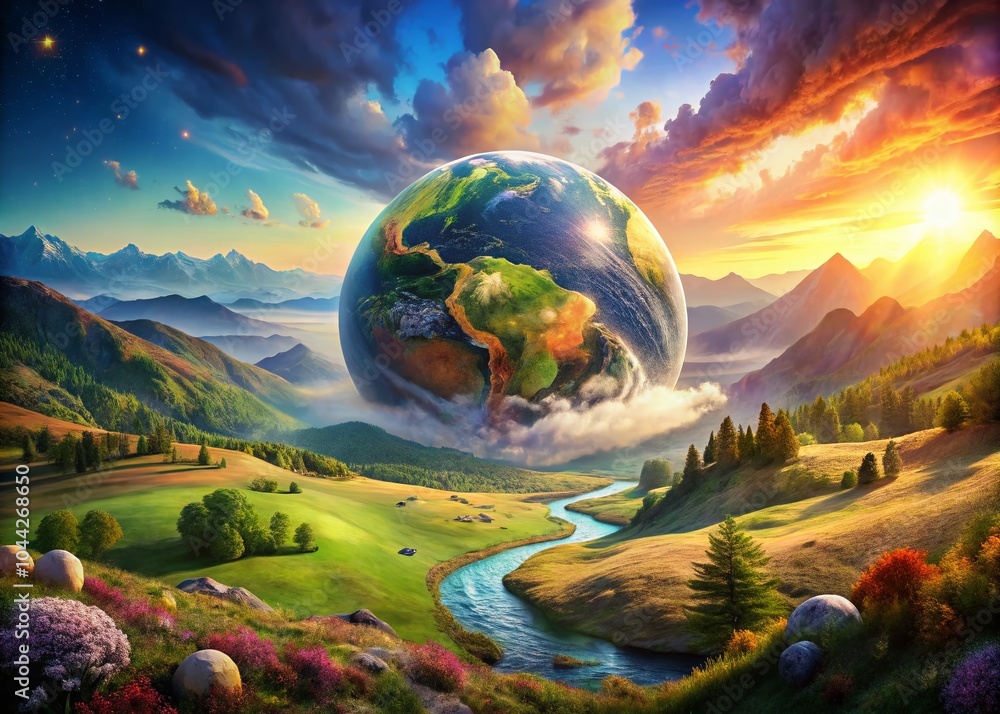 Abstract World Globe Landscape with Vibrant Elements for Stunning Visuals Abstract World Globe Landscape with Vibrant Elements for Stunning Visuals