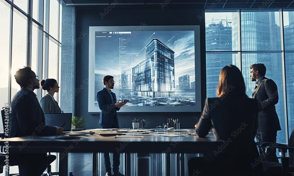 An Architect Presenting A 3d Model Of A Futuristic Building Design In A