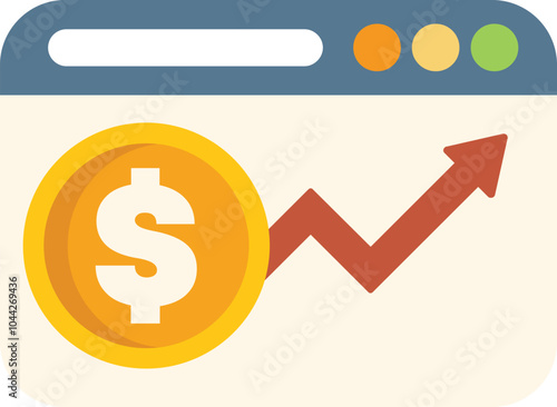 Website is showing increasing profits with a dollar sign and an upward arrow graph