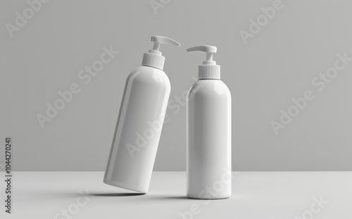 White Pump Bottle Mockup - Shampoo, Soap, Sanitizer, Dispenser, Cosmetic Container, Minimalist Design