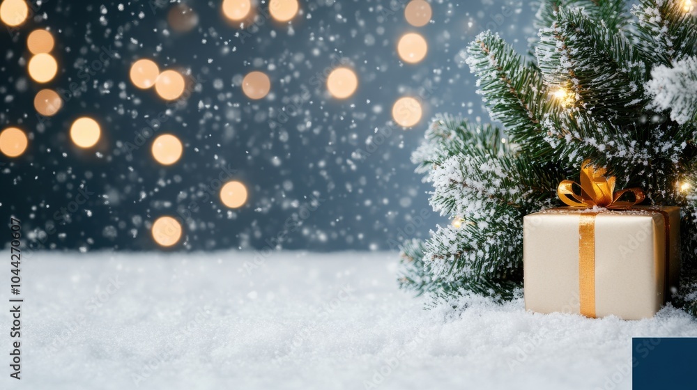 Christmas Wreath on Snowy Door with Soft Glow Christmas Wreath on Snowy Door with Soft Glow