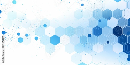 Blue and White Background Featuring Hexagons for Technology or Science Vector Presentation Design, Illustrating Blue Hexagon Shapes with Dot Connections to Represent a Medical Tech Innovation Concept