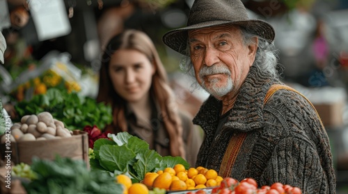 Happy Elderly Vendor Selling Fresh Organic Produce at Farmers Market