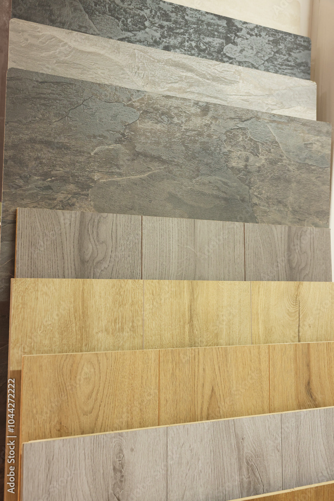 Many different samples of wooden flooring in store Many different samples of wooden flooring in store