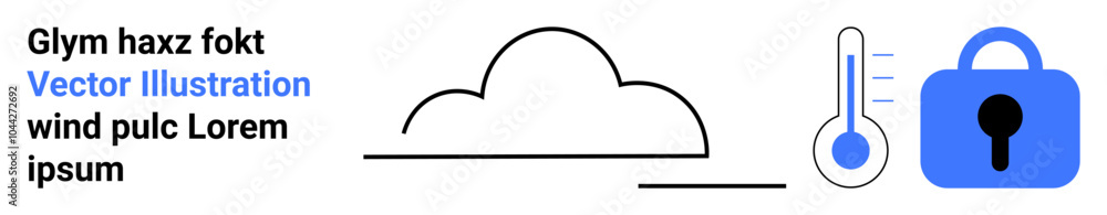 Simple cloud icon, thermometer with temperature readings and a blue lock symbol Ideal for weather forecasting, temperature monitoring, data security, climate control, technology presentations. Banner Simple cloud icon, thermometer with temperature readings and a blue lock symbol Ideal for weather forecasting, temperature monitoring, data security, climate control, technology presentations. Banner