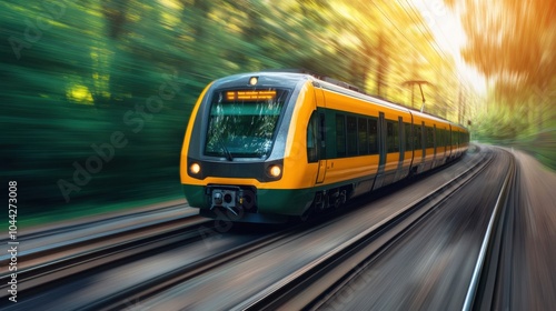 Electric Train Speeding Through a Dense Forest