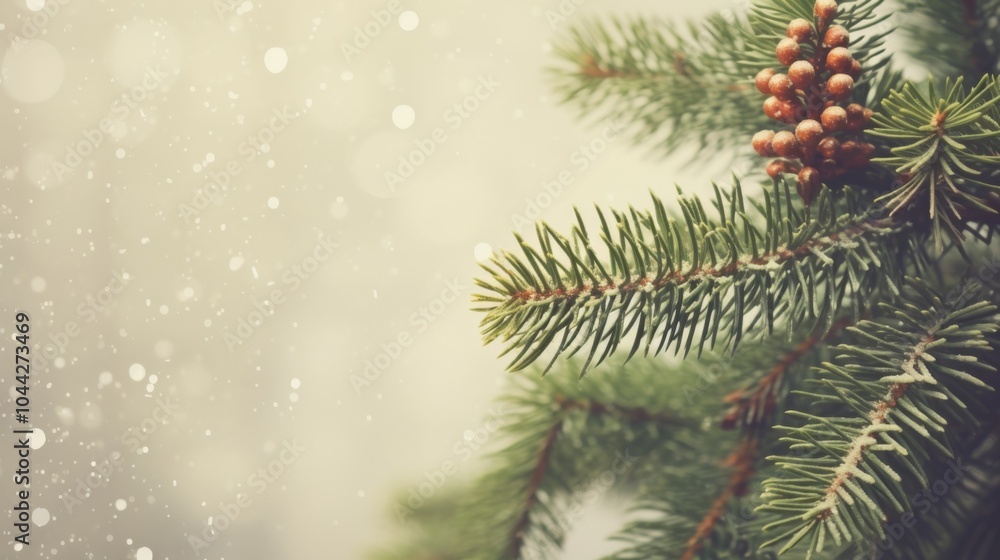 Christmas-Themed Design Featuring Pine Branches in a Simple Flat Style with Green Tones and Red Text on a Beige Background Decorated with White Snowflakes. Christmas-Themed Design Featuring Pine Branches in a Simple Flat Style with Green Tones and Red Text on a Beige Background Decorated with White Snowflakes.