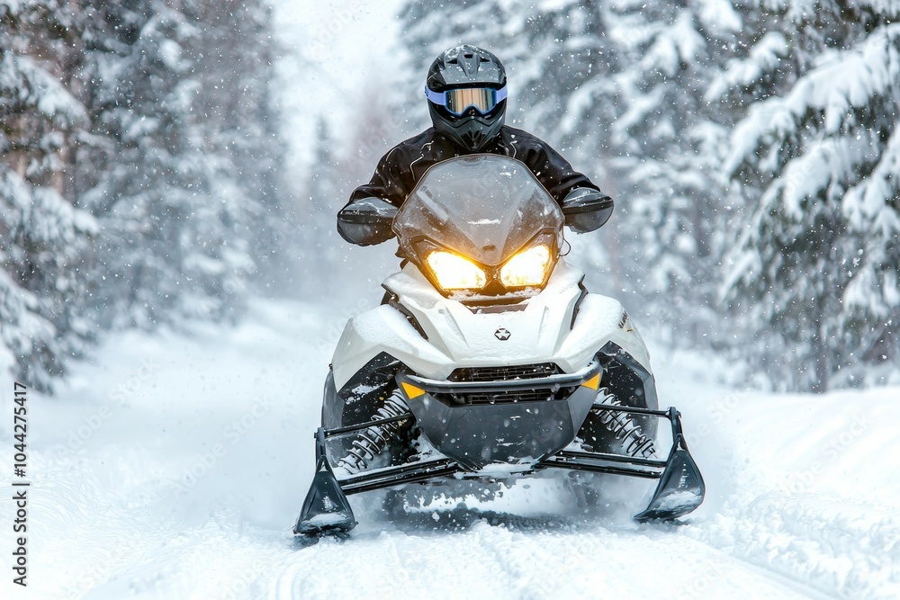 A man is riding a snowmobile in the snow A man is riding a snowmobile in the snow