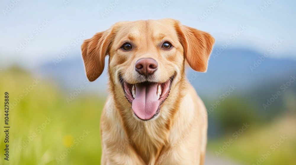 Happy Dog Running on Hiking Trail in Mountains