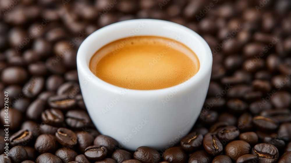 Fototapeta premium Freshly Brewed Espresso with Thick Crema in White Cup