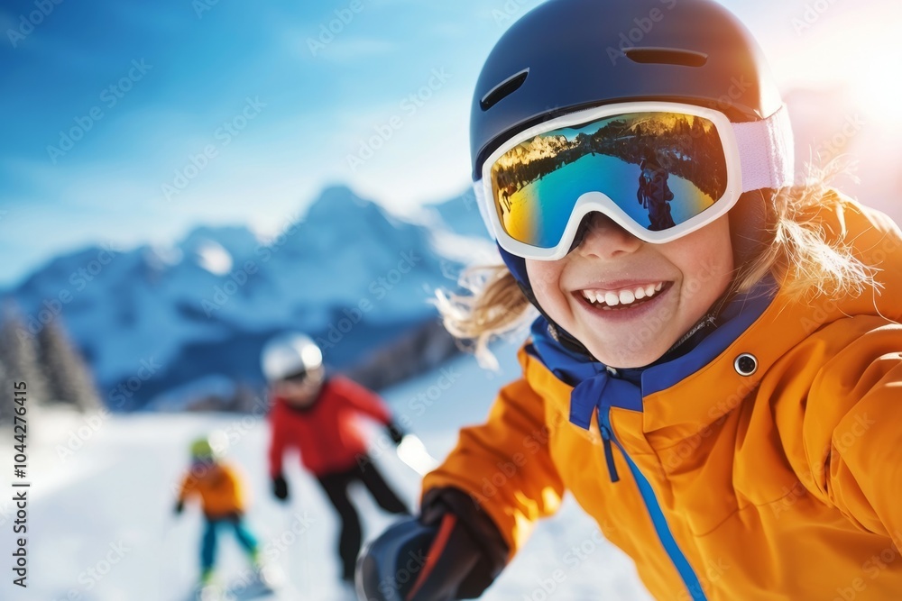 A young girl wearing a bright orange jacket A young girl wearing a bright orange jacket