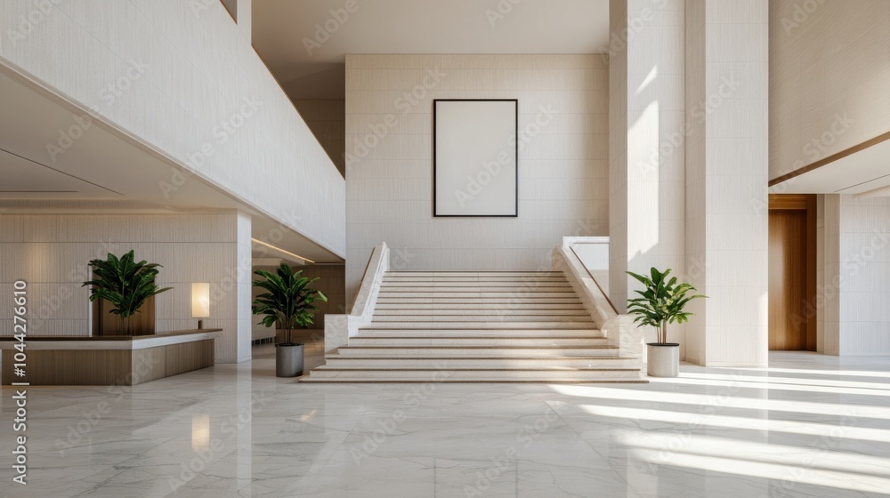 Fototapeta premium Elegant Hotel Lobby with Grand Marble Staircase